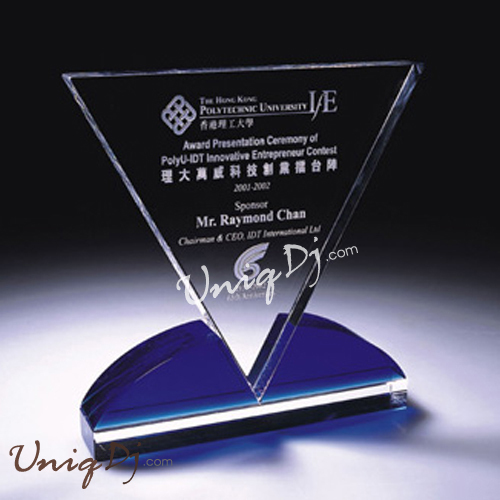 2D三角水晶影像刻字獎座